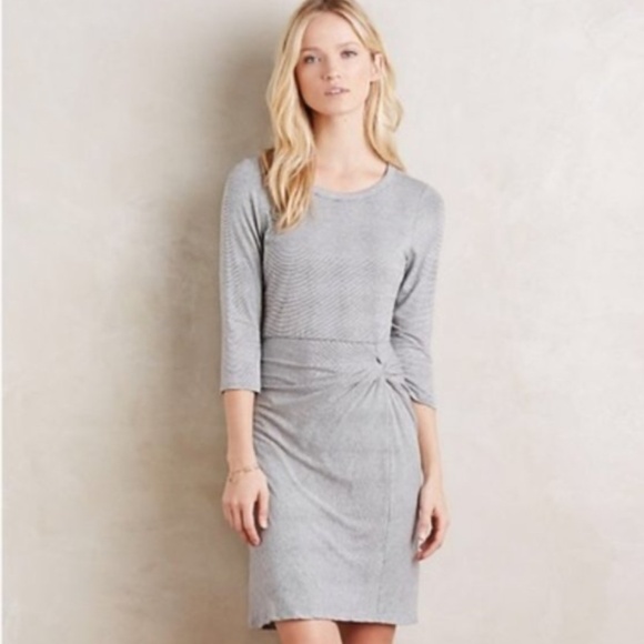 Anthropologie NWOT Amadi Pinstripe Soft Jersey Bodycon Knotted Waist Dress M - Picture 1 of 15
